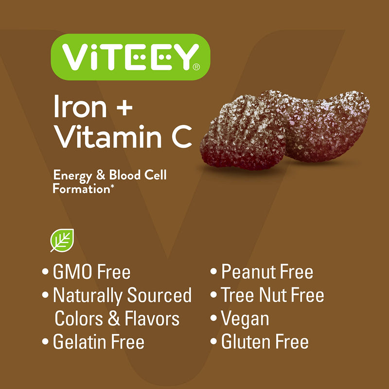 [Australia] - Iron Gummies 20mg + Vitamin C 26mg for Iron Deficiency and Anemia, Supports Energy, Blood Cell Formulation, Blood Builder, Vegan Supplements, Gluten Gelatin and GMO Free, Chewable Grape Gummy Chews 60 Count (Pack of 1) 