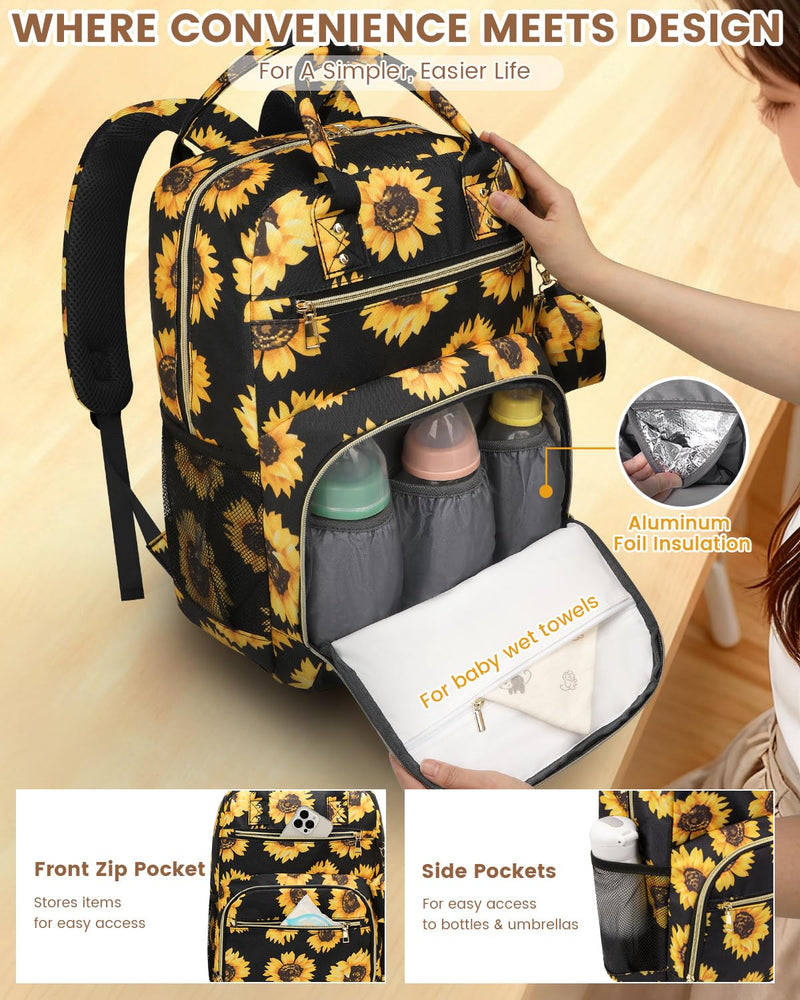 Pritent Travel Duffle Bag for Women + Diaper Bag Backpack (Sunflower)