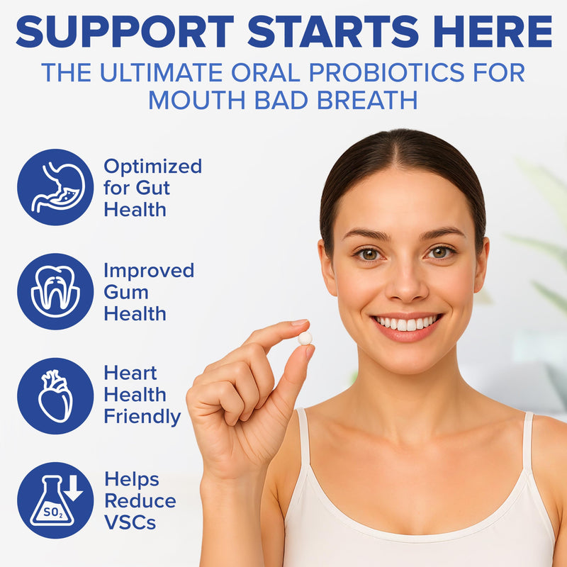 [Australia] - Tuthi Oral Probiotics & Tongue Scraper – Bad Breath Treatment for Adults – Dental Probiotics for Teeth and Gums – Supports Fresh Breath – 60 Chewable Tablets 