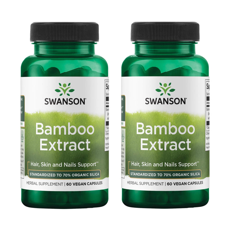 [Australia] - Swanson Bamboo Extract - Natural Hair, Skin and Nails Supplement - 70% Silica Content Supporting Collagen Formation & Bone Growth - (60 Veggie Capsules, 300mg Each) (2 Pack) 