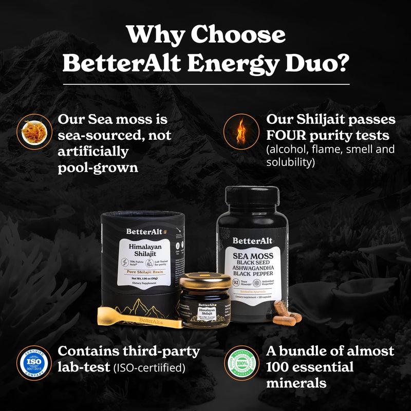 [Australia] - Shilajit Resin 30 gm & Sea Moss Capsules Energy Duo| Pure Himalayan Shilajit Gold Grade for Men & Women with High Potency & Irish Sea Moss with Black Seed Oil 