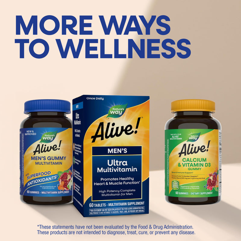 Nature's Way Alive! Men’s Multivitamin Gummy, Vitamin A, C, D3, Zinc,150 ct | Daily Vitamin Gummies for Men, Supports Cellular Energy Metabolism, Immune Health, Muscle Function*, Vegetarian 150 Count (Pack of 1)