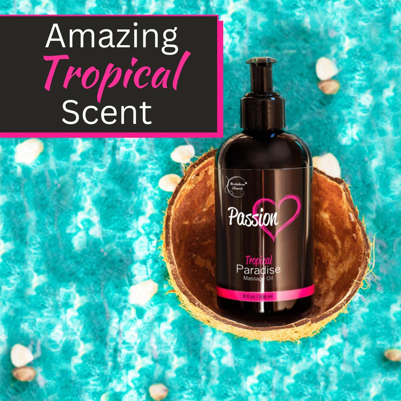 [Australia] - Passion Sensual Massage Oil for Couples | 100% Natural Body Massage Oil for Date Night with Jojoba Oil | Relaxing Massage Oil for Massage Therapy | Perfect Glide & Smooth Skin, Tropical Paradise Scent 