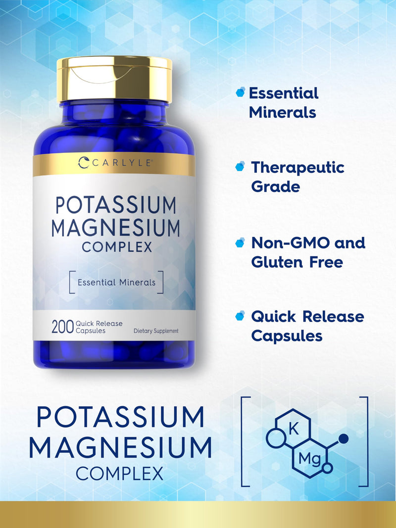 [Australia] - Carlyle Potassium Magnesium Supplement | 200 Count | Non-GMO & Gluten Free Complex 200 Count (Pack of 1) 