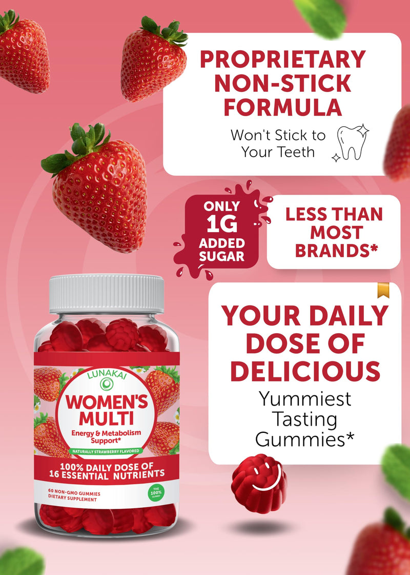 Lunakai Vitamin B12 and Women's Multivitamin Gummies Bundle - Non-GMO & Vegan Supplement for Energy Support and Bone Health - 100% Daily Value of 16 Essential Vitamins and Minerals - 30 Days Supply