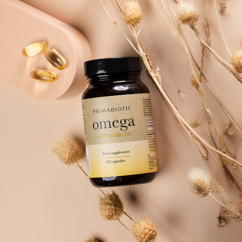 Omega 3 + D3 – Primabiotic Omega-3 Fish Oil 1000 mg + D3 (2000 IU) | High-Strength, Pure & Premium Supplement | 60 Capsules | Supports Heart, Brain & Immune System