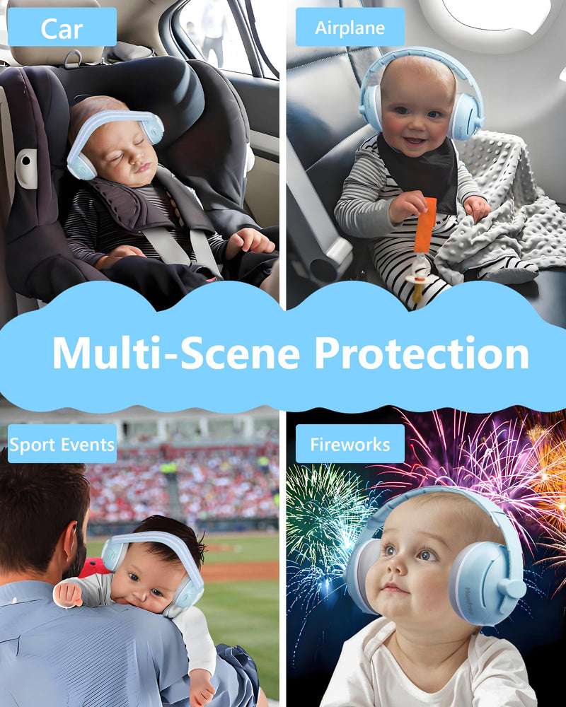 [Australia] - 2 in 1 Baby Ear Muffs, Noise Reduction Earmuffs & Adjustable Headband for Baby, Hearing Protection Headphones Blue 