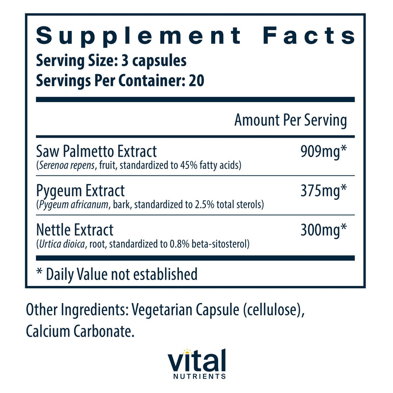 [Australia] - Vital Nutrients Saw Palmetto with Pygeum & Nettle Root | Vegan Saw Palmetto for Men Supports Healthy Prostate Function* | Vegan Saw Palmetto Extract Supplement | Gluten, Dairy, Soy Free | 60 Capsules 60 Count (Pack of 1) 