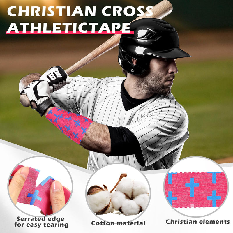 TrelaCo Wrist Tape Baseball Cross Athletic 2in x 23ft Cotton Cross Wrist Tape Serrated Edges for Fingers Ankles Injury Wrap, Football Baseball Hockey Soccer (2 Pcs,Rose Red) 2 Rose Red