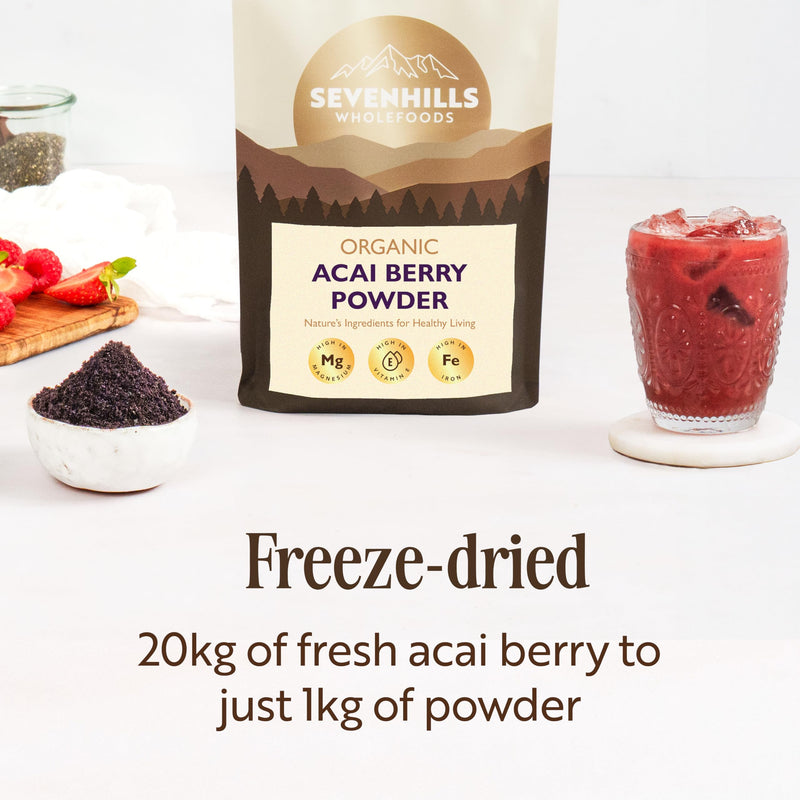 Sevenhills Wholefoods Organic Raw Acai Berry Powder 200g, Freeze-Dried 200 g (Pack of 1)