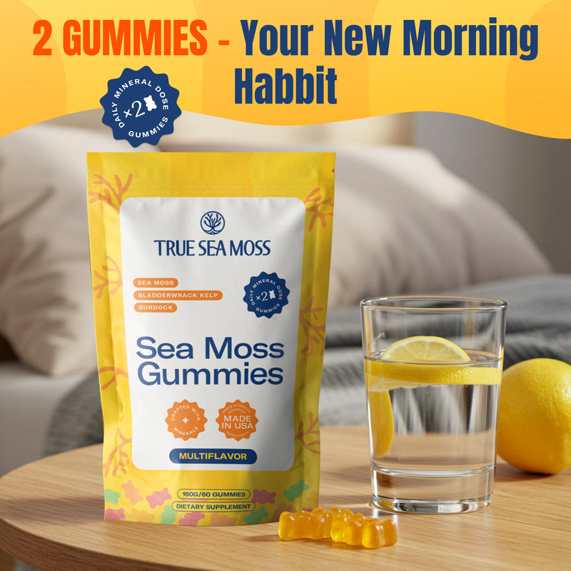 TrueSeaMoss Sea Moss Gummies with Bladderwrack & Burdock Root – Vegan Formula for Adults & Kids – Fruity Flavor – 60 Gummies (Pouch May Vary) 60 Count (Pack of 1)