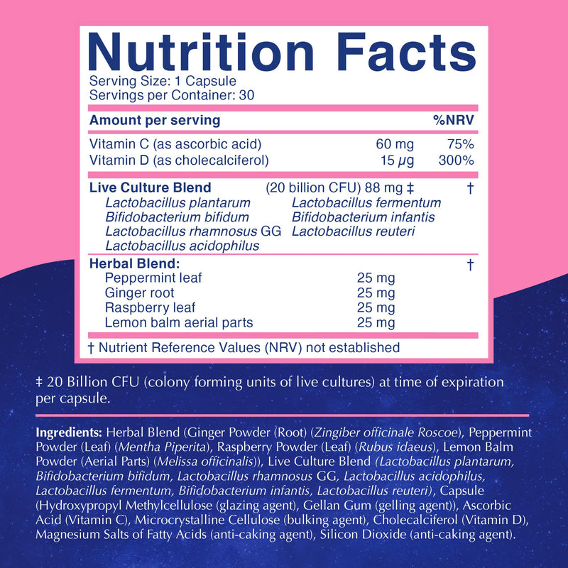 Lovebug Prenatal Multi-Biotics 20 Billion CFU with Peppermint, Ginger Root, Raspberry Leaf & Lemon Balm 30 Count
