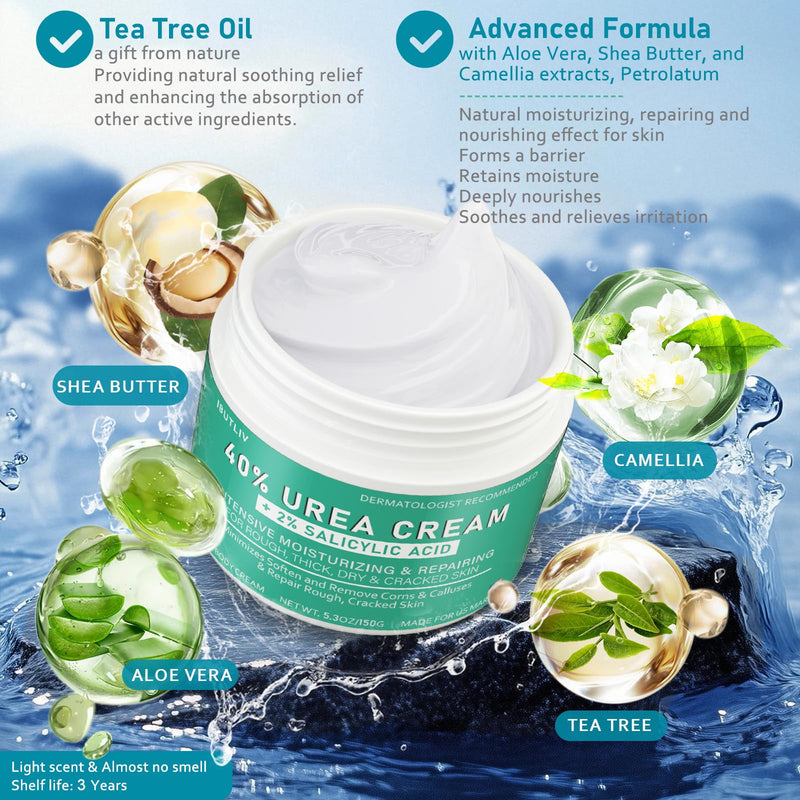[Australia] - Urea Cream 40 Percent For Feet Maximum Strength - plus Salicylic Acid 2% Foot Cream For Dry Cracked Heels Feet Knees - Dead Skin Cuticle Callus Remover Toenail Softener - Pack of 2 2.65 Ounce (Pack of 2) 