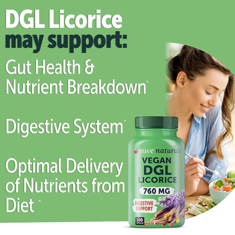 [Australia] - Yuve Vegan DGL Licorice 760mg - Ultra Pure Deglycyrrhizinated Licorice Root Capsules Supplement - Support Stomach, Gut & Intestinal Relief - Natural Acid Reflux Formula - Non-GMO & Gluten Free - 100ct 