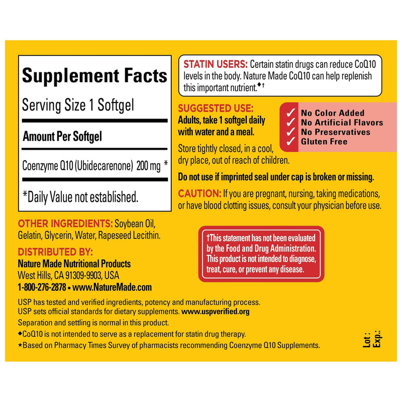 [Australia] - Nature Made CoQ10 200mg, Dietary Supplement for Heart Health Support, 105 Softgels, 105 Day Supply 105 Count (Pack of 1) 