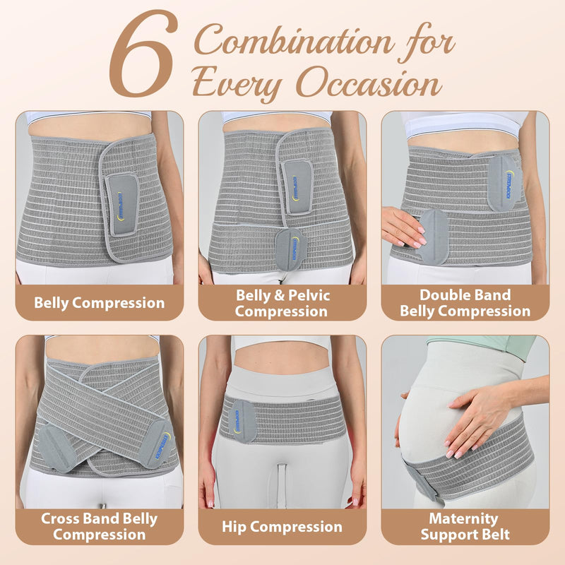 Abdominal Binder Post Surgery Postpartum Belly Band, C-section Belly Binder, Girdle for Postnatal, Adjustable Belly Wrap, Back Pain Relief (Polyester Made with Charcoal Fiber) Grey S/M