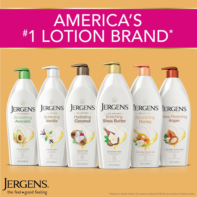Jergens Deep Restoring Argan Oil Body Lotion For Dry Skin, 16.8 fl oz | Vitamin E, Restores Hydration, Long-Lasting Moisture, Lightweight Feel, Fast Absorption 16.8oz Lotion 16.8 Fl Oz (Pack of 1)