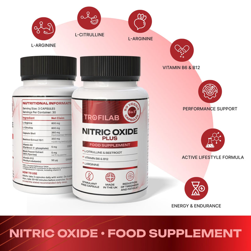 5,900mg Nitric Oxide Plus – Energy, Pump & Endurance - Performance Formula with L-Arginine, L-Citrulline & Beetroot Extract – 90 Capsules - UK Brand