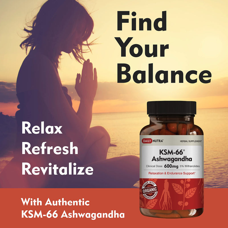 [Australia] - KSM-66 Ashwagandha 600mg Organic Root Extract - High Potency Supplement with 5% Withanolides | Relieves Tiredness, Supports Relaxation, Focus, Energy, & Muscle Growth (90 Capsules) 90 Count (Pack of 1) 