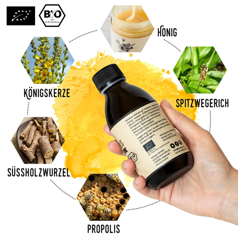 [Australia] - beegut ORGANIC propolis syrup with propolis, honey, ribwort plantain, mullein and licorice root, 200 ml syrup also for children, certified organic 