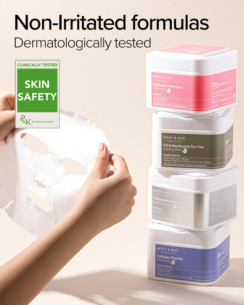 Mary&May Niacinamide + Vitamin C Daily Sheet Mask, 30 Sheets Pull-Out | Korean face mask, 2% niacinamide + 1,000 ppm stable vitamin C + six hyaluronic acids for the look of dark spots & dull skin Niacinamide Vitamin C