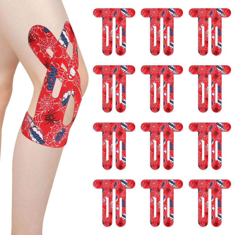 12pcs Red Spider Kinesiology Tape, Original Cotton Knee Precut Spider Web Kinesiology Tape for Shoulder Knee Support & Comfort During Workouts