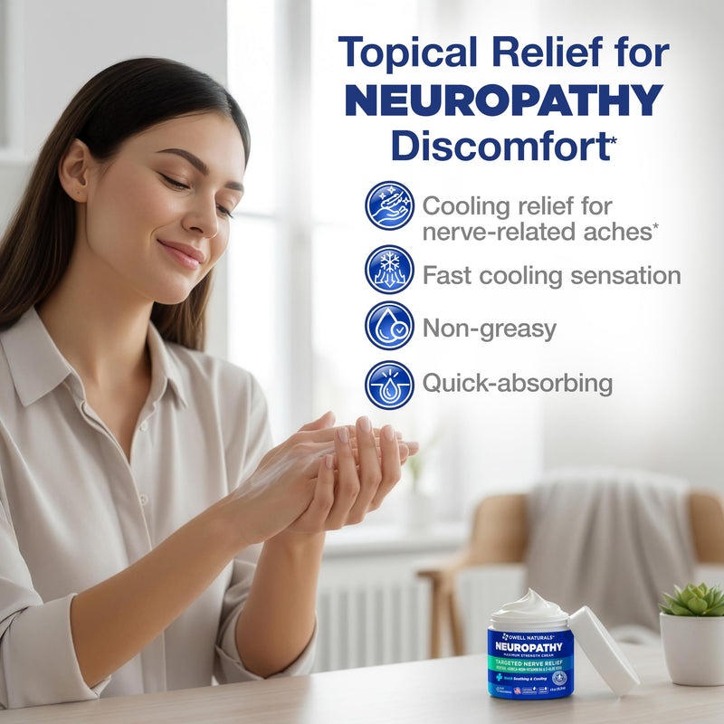 Owell Naturals Neuropathy Cream Extra Strength – Fast Absorbing for Legs, Feet & Hands – Advanced Soothing Formula with Aloe Vera, Arnica, MSM & Vitamin B6 – Made in USA, 4 fl oz 4 Fl Oz (Pack of 1)
