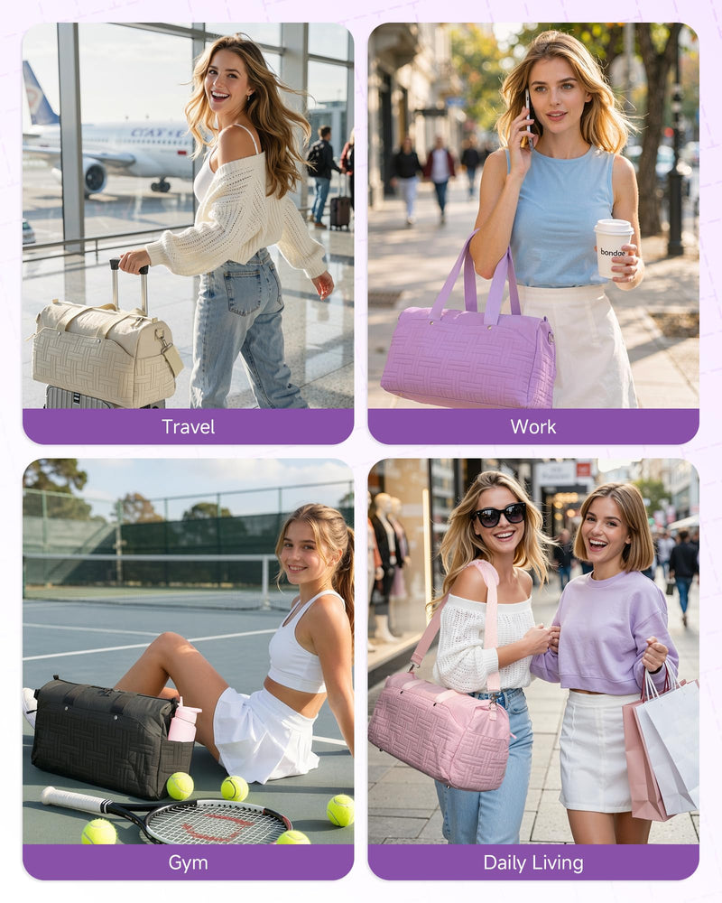 Carry On Travel Bag for Women, Personal Item Weekender, Purple | 17"X10"X9.5" , 25L, Quilted Carry On Personal Item Bag for Airlines, Underseat Travel Bag for Weekend Trips, Overnight, Gym Violet