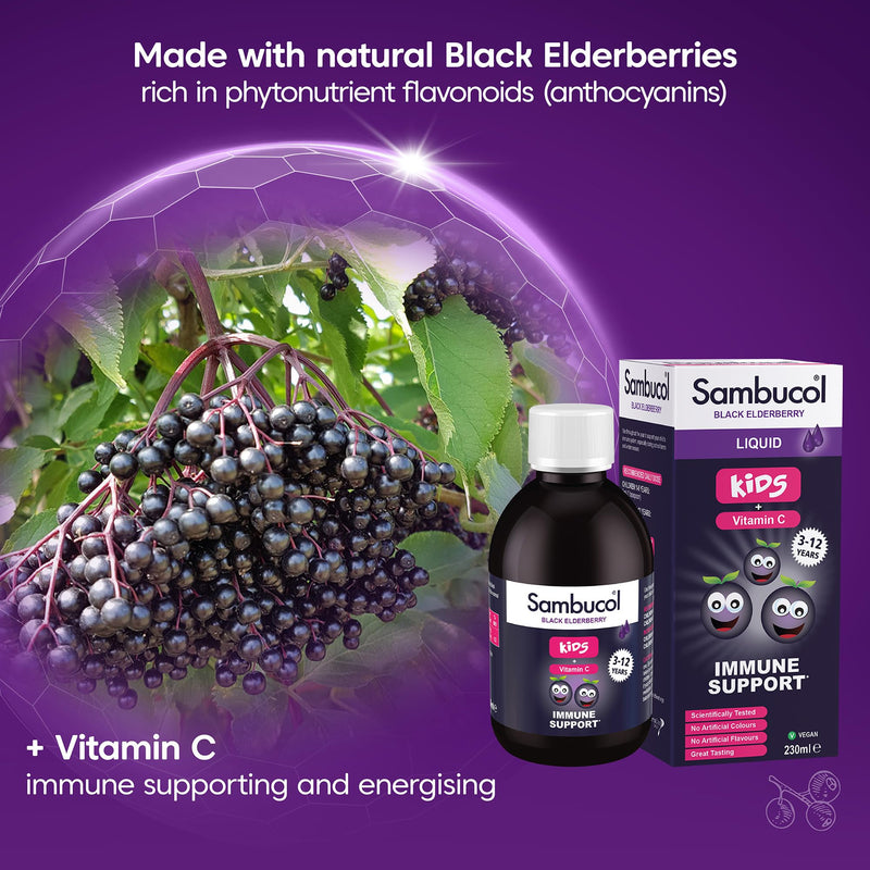 Sambucol Natural Black Elderberry Kids Liquid | Vitamin C | Immune Support Supplement | 230ml 230 ml (Pack of 1)