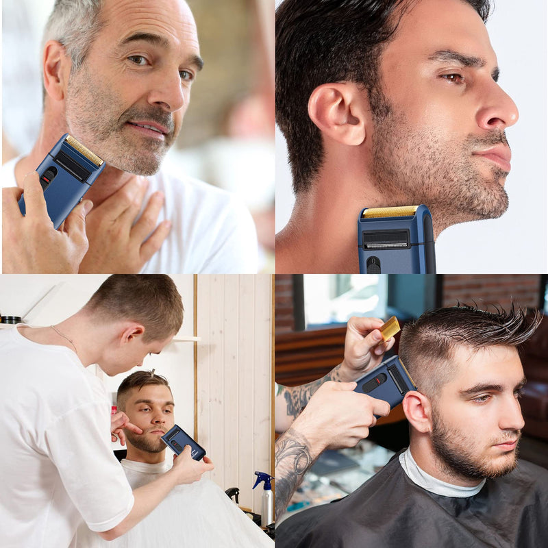 [Australia] - Retro Electric Razor for Men, Rechargeable Mens Gold Foil Shavers,Travel Electric Shavers for Men(Blue) Blue 