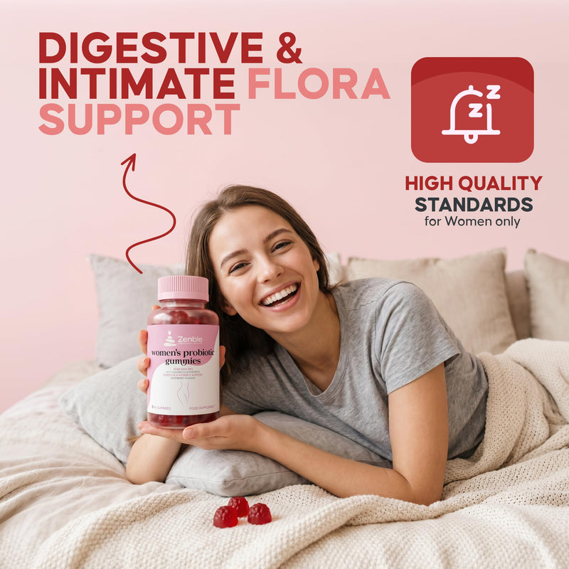 Probiotics for Women Gummies – 20 Billion CFU Probiotic Blend with Cranberry & Prebiotic Inulin – Digestive & Intimate Flora Support – 90 Sugar Free Vegan Gummies – Raspberry Flavour