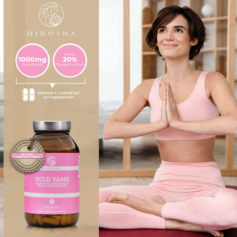 [Australia] - QIDOSHA® Wild Yam Root Extract, 240 pieces/glass, 1000mg Wild Yam Root Extract with 200mg Diosgenin per daily portion, Mexican Wild Yam capsules high dosage, vegan, made in Germany 