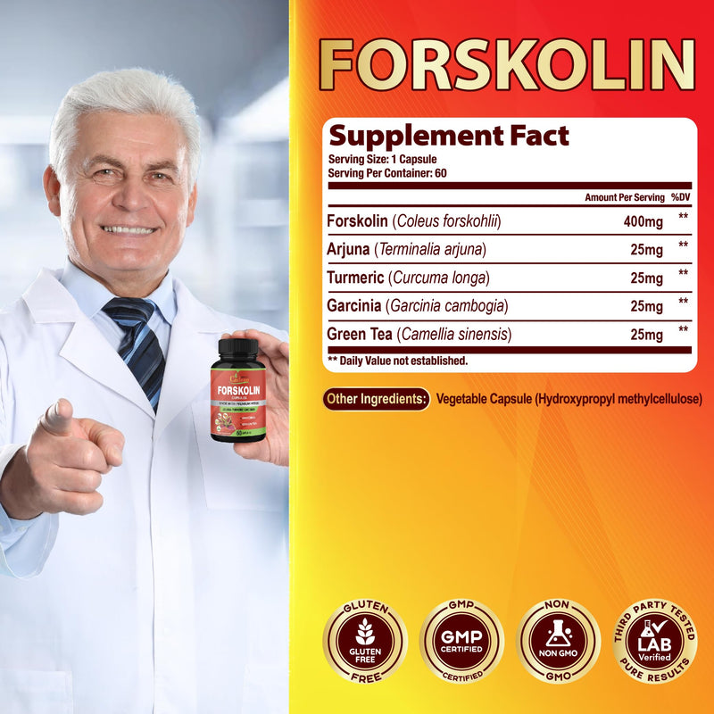 [Australia] - Forskolin Supplements Capsules with Turmeric Curcumin, Arjuna, Garcinia Cambogia, Green Tea - 60 Capsules 