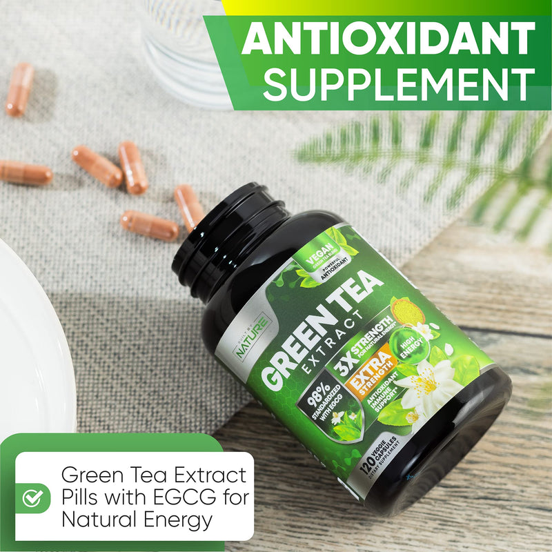 [Australia] - Green Tea Extract Pills - Powerful Antioxidant Supplement - 98% Standardized EGCG 1000mg for Natural Energy with Polyphenols - Gentle Caffeine - 120 Capsules 120 Count (Pack of 1) 
