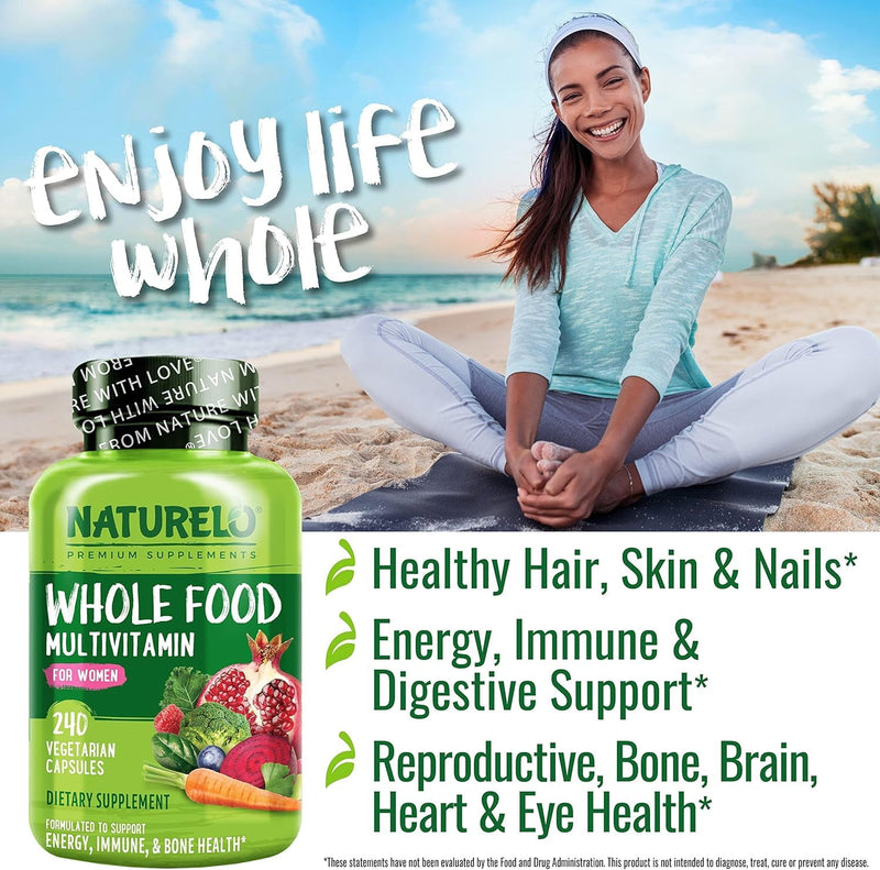NATURELO Whole Food Multivitamin for Women - with Vitamins, Minerals, & Organic Extracts - Supplement for Energy and Heart Health - Non GMO - 240 Vegan Capsules 240 Count (Pack of 1)