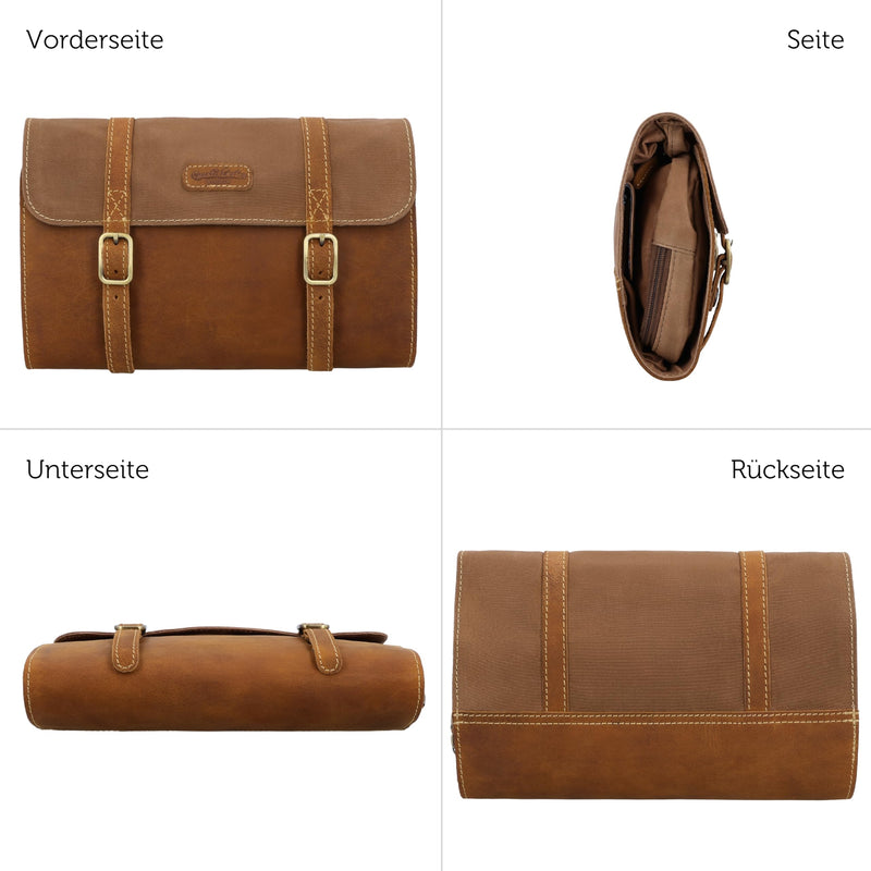 Gusti wash bag Leather-Rodney Toiletry bag wash bag sponge bag toiletries bag washbag make-up bag makeup bag cosmetic bag womens mens brown leather and canvas beige