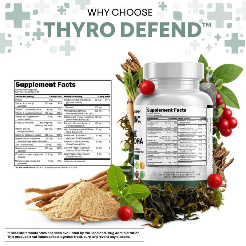 [Australia] - Clean Nutra Selenium 300mcg Iodine 500mcg Thyroid Support for Women & Men | L Tyrosine 500mg Ashwagandha Supplement Bladderwrack, Turmeric, Kelp, Schisandra Zinc Pills Capsule Supplements 