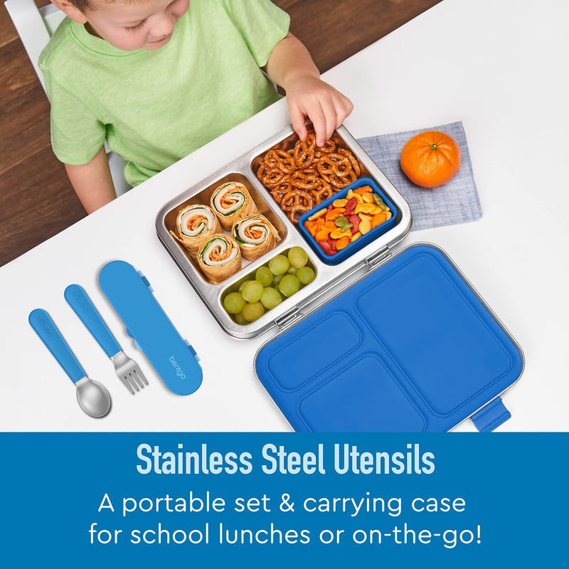 [Australia] - Bentgo® Kids Stainless Steel Utensil Set - Reusable Fork, Spoon & Storage Case - High-Grade BPA-Free Stainless Steel, Easy-Grip Handles, Dishwasher Safe for School Lunch, Travel & Outdoors (Blue) Blue 