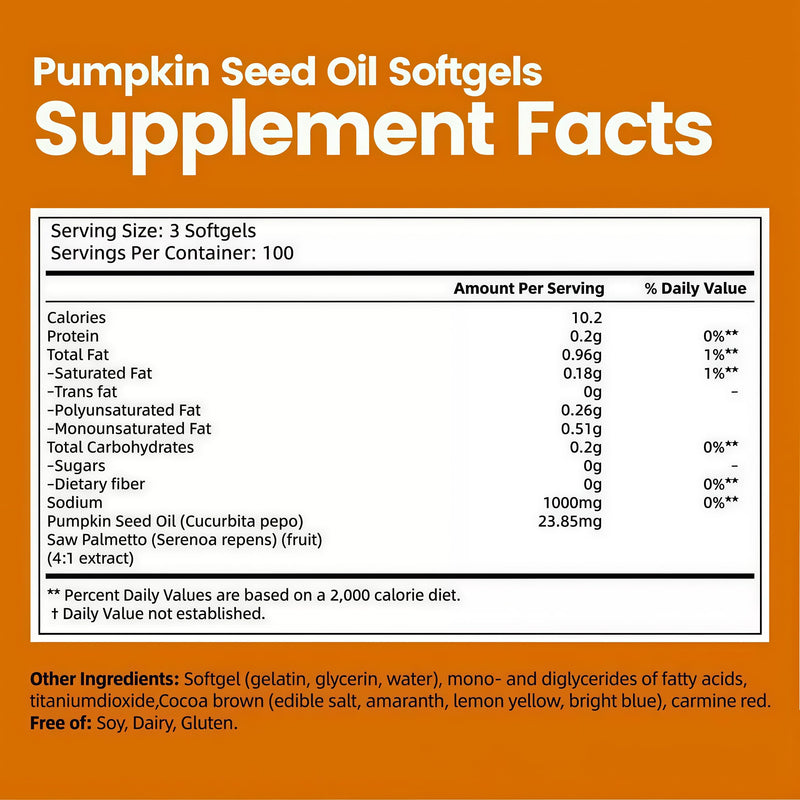 300 Pumpkin Seed Oil Capsules, 2-in-1 Pumpkin Seed Oil, Rich in Natural Essential Fatty acids, Used for Hair Growth, Heart, 100% Natural Cold Pressing, Skin Supplement, Non GMO, Gluten Free