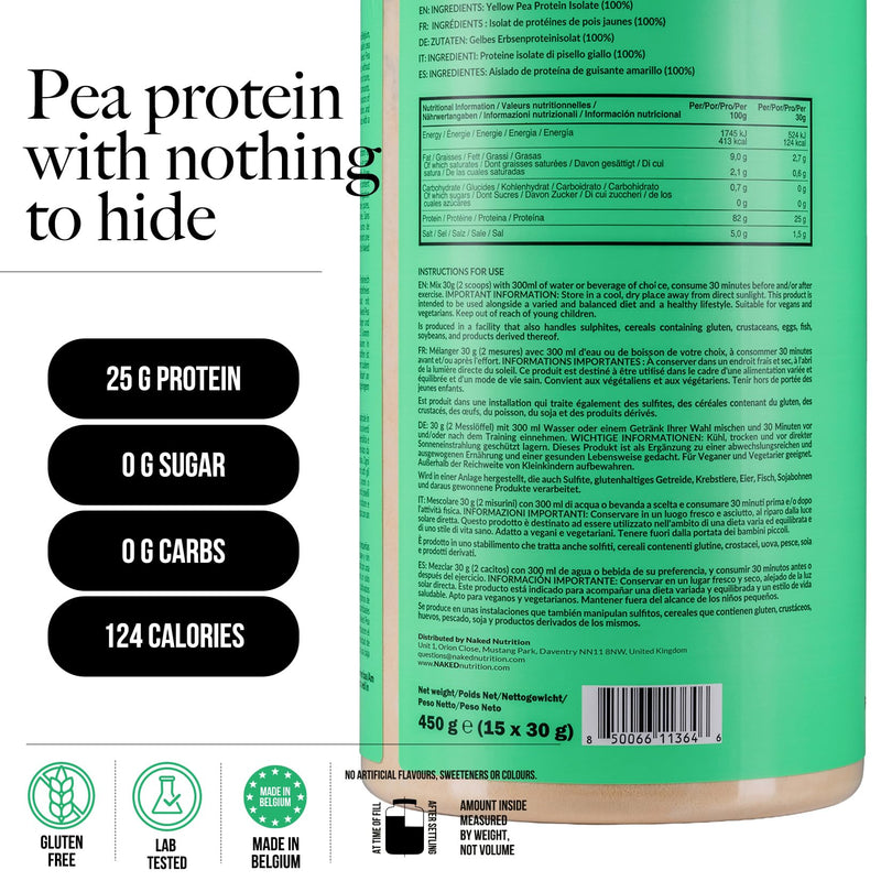 NAKED Pea - Pea Protein Isolate - Plant Based, Vegetarian & Vegan Protein. Easy to Digest, Non-GMO, No Lactose, No Soy and Gluten Free - 450g - 15 Servings 450g (Pack of 1)