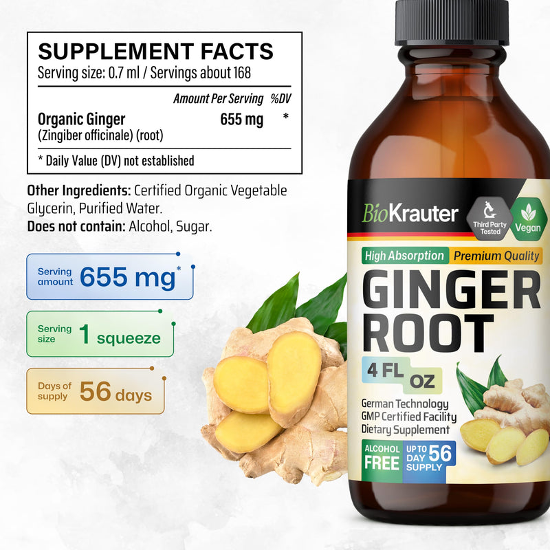 [Australia] - Ginger Root Tincture - Organic Ginger Root Extract - Natural Ginger Supplements for Overall Wellness - Alcohol and Sugar Free - Vegan Drops 4 Fl.Oz. 4 Fl Oz (Pack of 1) 