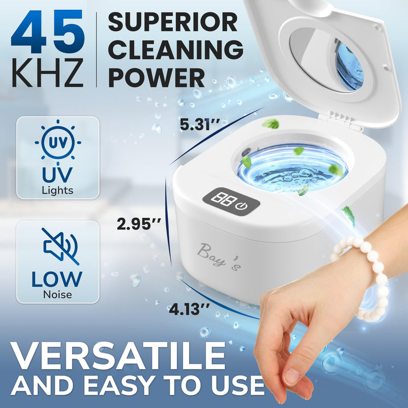 [Australia] - BAYS Ultrasonic Retainer Cleaner 45kHz Cleaning Machine for Dentures, Mouth Guards, Night Guards, and All Dental Appliances – 230ml Capacity – Ideal for Jewelry and Denture Digital Timer (black) white 