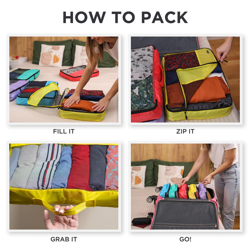 Large Packing Cubes for Travel - 5pc Packing Cubes for Suitcases - Lightweight Luggage Organizer Bags (Compression) Multicolor Compression Large