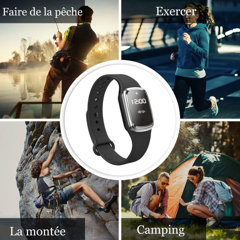 [Australia] - Feloyal Mosquito Repellent Bracelets, Body Temperature Display and Clock, USB Rechargeable, Waterproof, Ultrasonic, for Adults and Children, Indoor and Outdoor (Black) 