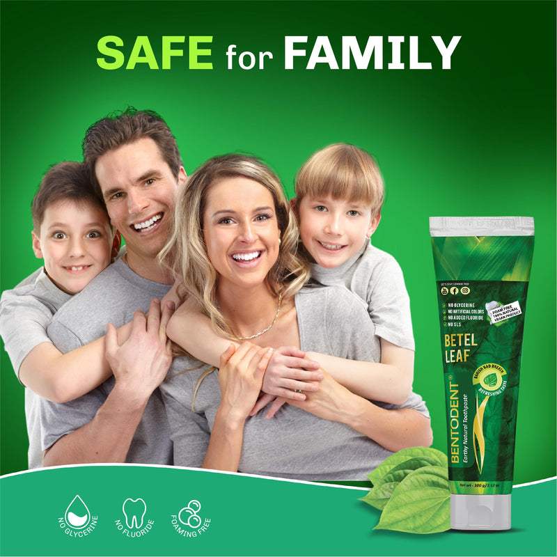 [Australia] - Bentodent Fluoride Free Remineralizing Calcium Bentonite Clay Natural Toothpaste-Certified Organic Ingredients-SLS Free,Vegan, Sensitive and Teeth Whitening - Adult & Kids (Betel Leaf) 