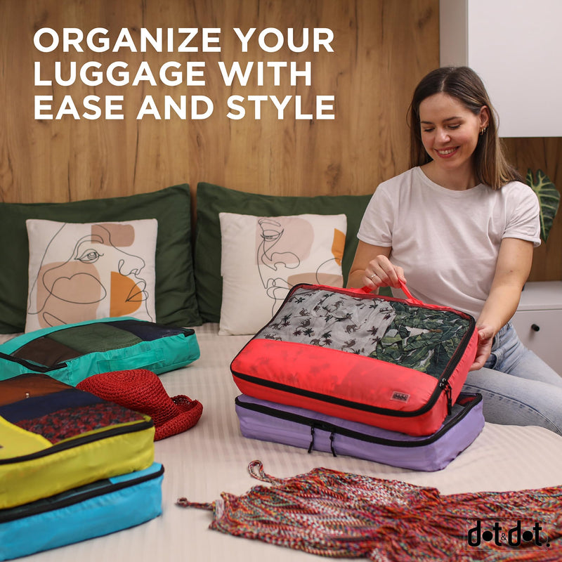 Large Packing Cubes for Travel - 5pc Packing Cubes for Suitcases - Lightweight Luggage Organizer Bags (Compression) Multicolor Compression Large