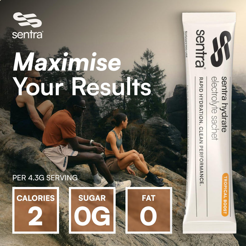 Sentra® Electrolytes Sachets Powder | 30 x Tropical Zero Sugar | For Rehydration & Recovery | Packed With Taurine, L Theanine Vitamin C B1, B3, B5, B12 Supplement Drink | Electrolyte Hydration Tablets
