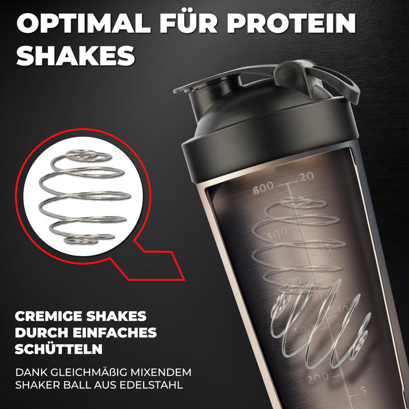 [Australia] - ZENICS ® shaker stainless steel [black, 600 ml] for creamy fitness shakes - durable protein shaker with double-walled stainless steel - protein shaker for gym black 