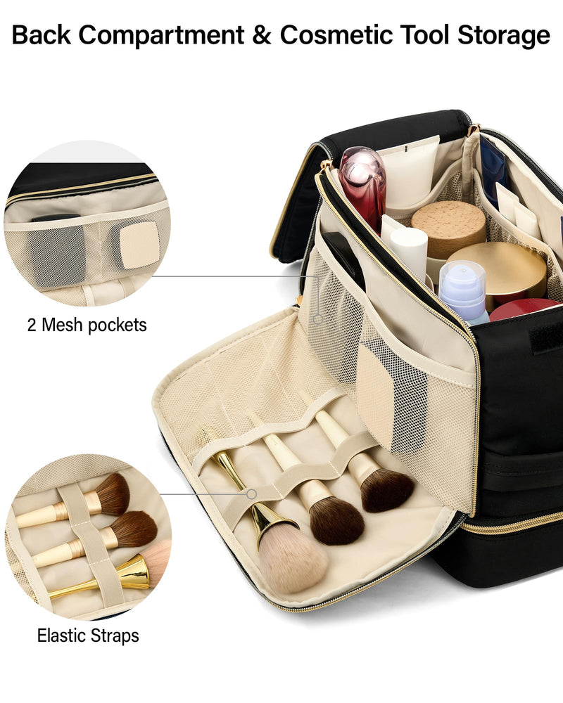 Hanke Travel Toiletry Bag, Lightweight Wide-open Makeup Bag, Dual-Layer Travel Bag for Toiletries Water-Resistant Cosmetic Bags Large Toiletry Bags for Women & Men, Travel Essentials, Black