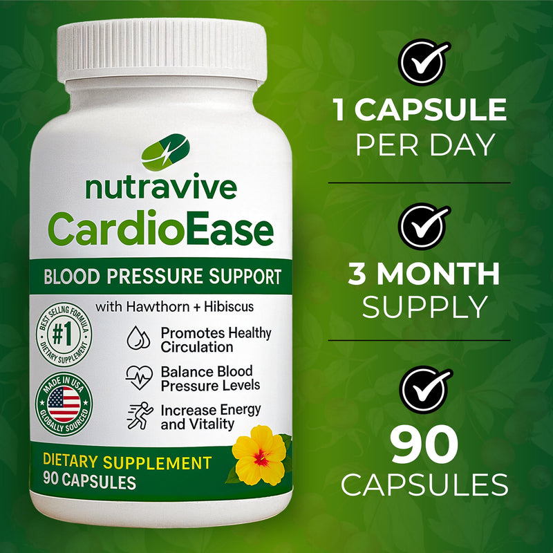 [Australia] - Nutravive Blood Pressure Support Supplement ‚Äì Natural Heart & Circulation Support with Hawthorn, Garlic, Olive Leaf, Hibiscus & B12 ‚Äì USA Made, GMP Facility - 90 Capsules 